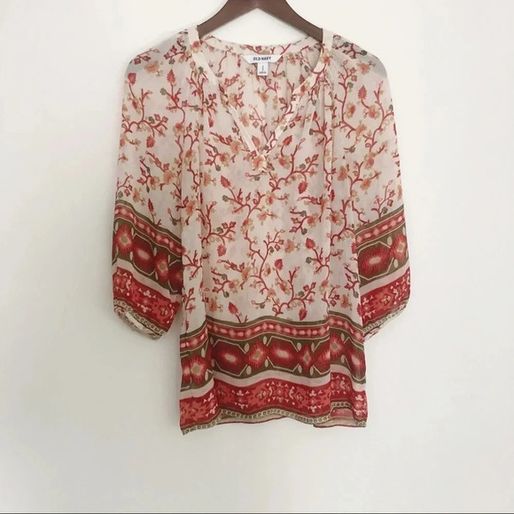 Old Navy Tops - 🍁 Old Navy | Floral Boho Sheer 3/4 Length Top